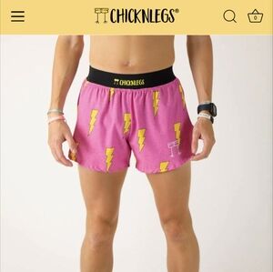 chicknlegs shorts pink with yellow bolts mens medium